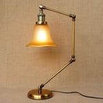 Modern Spring Iron Three Section Extension Telescopic Rocker Arm Table Lamp Creative Rural Long Arm Fold Glass Lampshade Table Lights Bedside Living Room Simple Retro Iron Desk Lamp