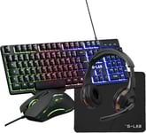 Combo Sulfur-Pack Gaming 4 En 1-Clavier Souris Gamer Rgb,Souris Gamer 3200 Dpi,Casque Gaming Rgb,Tapis Antidérapant-Setup Gaming C