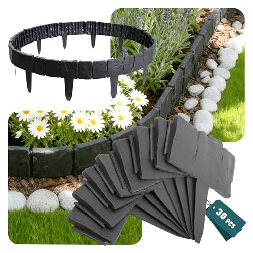 Lot De 8 Bordures De Jardin En Forme De Brique - Aspect Pierre - Facile à Installer - Résistant Aux Intempéries - Longue Durée - Pour Jardin, Pelouse, Allée, Terrasse