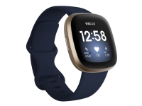 Fitbit Versa 3 - Mjukt guldaluminium - smart klocka med band - silikon - midnatt - bandstorlek: S/L - Wi-Fi, NFC, Bluetooth