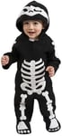 RUBIES - Déguisement Enfant HALLOWEEN Officiel - Combinaison Noire Manches Longues avec Impression Squelette et Capuche - Taille 2-3 ans - Costume Halloween, Bébé