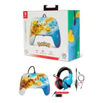 Manette SWITCH Filaire Nintendo Pikachu Pokemon Charge Officielle + Casque Gamer PRO H3 Rouge BLEU SPIRIT OF GAMER SWITCH