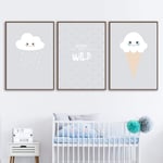 YHSM Cartoon Cloud Ice Cream Quotes Nordic Posters And Prints Wall Art Canvas Painting Decoration Pictures Baby Girl Boy Room Decor 60X80cm No Framed 3 Pcs Set