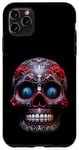 Coque pour iPhone 11 Pro Max Crâne en sucre Jour des morts Crâne Rouge et Noir Art
