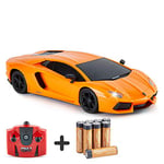 CMJ RC Cars Lamborghini Aventador Official Licensed Remote Control Car for Kids with Working Lights, 2.4Ghz Orange & Amazon Basics AA 1.5 Volt Performance Alkaline Batteries - Pack of 8