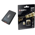 Emtec - Pack création : Disque SSD Externe X210 Elite 1To + Carte microSD UHS-I U3 V30 SpeedIN Pro 128 Go - Pack De 2