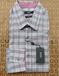 New Hugo BOSS mens white check long sleeve regular smart casual suit shirt LARGE