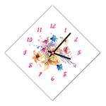 Mareli Horloge Murale silencieuse 42 x 42 cm Cadran en Bois recouvert de Papier laminé Mat imprimé adapté pour Salon, Cuisine, Bureau, Blanc, 42 x 42 cm