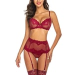 Dam Se Through Underkläder Set Sexig BH Strings Underkläder Nattkläder Wine Red S