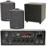 PREMIUM TV Sound System Black Wall Speakers 200W Subwoofer & Bluetooth Amp Kit