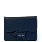 RADLEY Crest Navy Blue Leather Small Trifold Purse With Dust Bag - New With Tags
