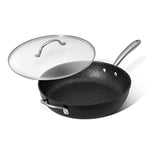 PRESTIGE Non Stick Frying Pan with Lid - 31cm Deep Induction Pan with Stainless Steel Base & Handles, Scratch Resistant Skillet Pan, Easy Cleaning, Black