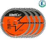 WellCut TCT Saw Blade 165mm x 60T x 20mm Bore for DCS520, GKT55 Pack of 4