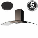 SIA CGH110BL Black 110cm Curved Glass Chimney Cooker Hood Fan And Carbon Filter