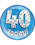 40 Today - Blå og Sølv Holografisk Kjempe Stor Button/Badge