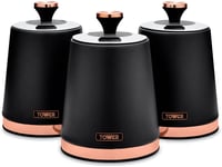 Tower T826131BLK Cavaletto Set of 3 Storage Canisters for Tea/ Coffee/ Sugar,