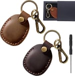 Airtag Keyring Holder 2 Pack-Genuine Leather Air Tag with Cross Screwdriver,Hand