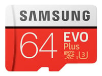 Samsung EVO Plus MB-MC64G - Carte mémoire flash (adaptateur microSDXC vers SD inclus(e)) - 64 Go - UHS-I U3 / Class10 - microSDXC UHS-I