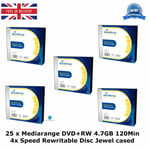 25 x Mediarange DVD+RW Disc 4.7GB 120Min 4x Speed Rewritable Slimcase Blank Disc