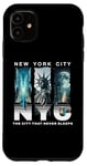 Coque pour iPhone 11 New York City Skyline et Liberty Moonlight City ne dort jamais