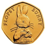 UK-Delightech 24K carat Gold Plated 2018 Unblemished Brilliant Uncirculated Flopsy Bunny 50p Fifty Pence Coin with Capsule Holder