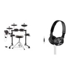 Alesis Drums Debut Kit – Kids Electric Drum Kit with 4 Quiet Mesh Electronic Drum Pads, 120 Sounds & Sony ZX310AP On-Ear Headphones Compatible with Smartphones, Tablets and MP3 Devices -Metallic Black