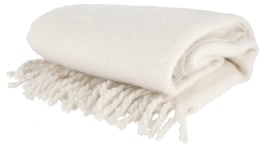 Clas Ohlson Stickad filt med fransar 127x152 cm, vit
