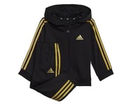 adidas Essentials Shiny Hooded Tracksuit Tracksuit, Black/Gold Met, 6 Months Unisex Baby
