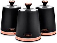 Tower T826131BLK Cavaletto Set of 3 Storage Canisters for Tea/ Coffee/ Sugar, S