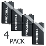 4 X DURACELL PROCELL 9V PP3 BLOCK ALKALINE BATTERIES MN1604 REPLACES INDUSTRIAL