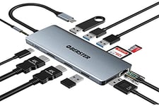OBERSTER OB-10A12 Hub USB C 12 en 1 Station d'accueil, Adaptateur USB C vers 2 HDMI 4K, DP, RJ45 Gigabit Ethernet, USB-C PD 100W, pour MacBook Pro et Autres appareils de Type USB-C