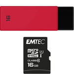 Pack Support de Stockage Rapide et Performant : Clé USB - 2.0 - Séries Runners - 16 Go + Carte MicroSD - Gamme Elite Gold - Classe 10-16 GB