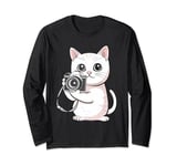 Kawaii Cat With Camera Photographer Funny Cute Photography Long Sleeve T-Shirt