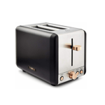 Tower Cavaletto Black 2 Slice Toaster with Rose Gold Accents Matt Finish