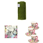 Talking Tables Artificial Grass Table Runner, Alice in Wonderland Cocktail Napkins, Cup and Saucer Set | Mad Hatter Afternoon Tea Party Tableware Decorations for kids or adults birthday parties