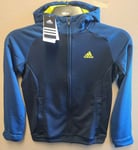 Boys Adidas Hoodie 9-10 Yrs Full Zip W65608 Blue Navy Climacool RRP £29.99 (A18)