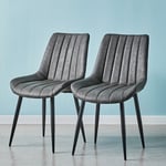 2 Pcs Grey Dining Chairs Faux Leather/ PU Family Dining Room Furniture Chair