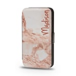 Personalised Rose Gold Marble Initials Name Custom PU Leather Flip Wallet Phone Case Cover for iPhone Models - iPhone 7 plus/8 plus - Rose Gold Marble Name