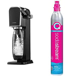 SodaStream Art Sparkling Water Maker, Sparkling Water Machine & 1L Fizzy Water Bottle, Retro Drinks Maker w. BPA-Free Water Bottle & 2x 60L SodaStream Gas Cylinders for Home Carbonated Water - Black