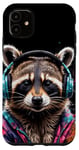 iPhone 11 Raccoon Headphones Music Colorful Animal Art Print Graphic Case