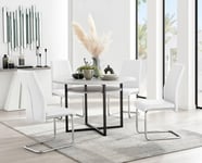 Adley Grey Concrete Effect Round Dining Table & 4 Lorenzo  Faux Leather Chairs