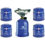 KEMPER Réchaud à gaz 2200W Coque métal + 4 cartouches de Kemper camping pour cartouche 190g - Bleu