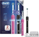 Oral-B Smart 4 2x Electric Toothbrushes For Adults, Mothers Black Pink Duo
