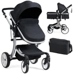 2 in 1 Baby Stroller Convertible Reversible Bassinet Pram with Rain Cover Foldable Aluminum Alloy Pushchair