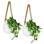 Hanging Wall Planters - Set of 2 | White Ceramic Plant Pot Set | Large Indoor Outdoor Flower Pots | Succulent Plant Vase | Wall Decor | M&W