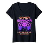Womens Gamer Grandma Granny leveling up since 1964 Video games V-Neck T-Shirt