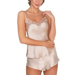 Lady Avenue Pure Silk Camisole With Lace Pärlvit silke Medium Dam