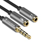 Headphone Mic Splitters Adapter, POSUGEAR 3.5mm Male to 2 Dual 3.5mm Female Audio Mic Y Splitter Adapter Compatible with Phone, Laptop, PS4,Gaming Headset, External Microphone and MP3 players[CTIA ]