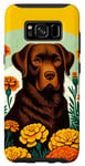 Coque pour Galaxy S8 Chocolate Lab Art Labrador Retriever Marigolds Marron