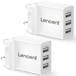 LENCENT USB Plug Charger [2 pack], 3-Port 3.4A USB Wall Charger Cube Portable UK Mains Power Adapter Plug with Smart IC Technology for iPhone, iPad, Samsung Galaxy, Huawei and etc.